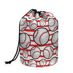Red Striped Baseball Pattern Print Drawstring Makeup Bag
