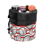 Red Striped Baseball Pattern Print Drawstring Makeup Bag