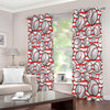 Red Striped Baseball Pattern Print Extra Wide Grommet Curtains