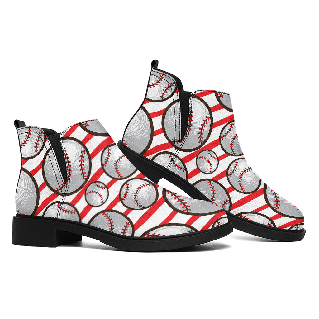 Red Striped Baseball Pattern Print Flat Ankle Boots