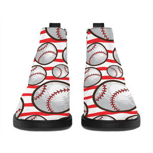 Red Striped Baseball Pattern Print Flat Ankle Boots