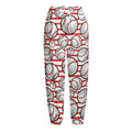 Red Striped Baseball Pattern Print Fleece Lined Knit Pants