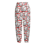 Red Striped Baseball Pattern Print Fleece Lined Knit Pants