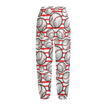 Red Striped Baseball Pattern Print Fleece Lined Knit Pants