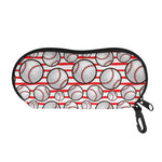 Red Striped Baseball Pattern Print Glasses Case
