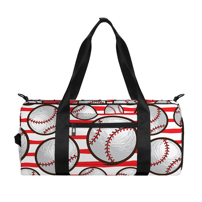 Red Striped Baseball Pattern Print Gym Bag