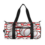 Red Striped Baseball Pattern Print Gym Bag
