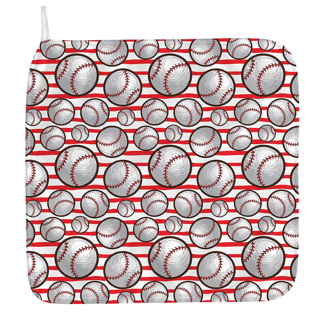Red Striped Baseball Pattern Print Hand Towel