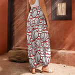 Red Striped Baseball Pattern Print Harem Pants