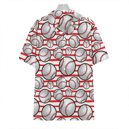 Red Striped Baseball Pattern Print Hawaiian Shirt