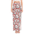 Red Striped Baseball Pattern Print High Slit Maxi Skirt