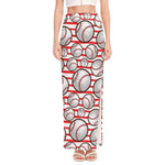 Red Striped Baseball Pattern Print High Slit Maxi Skirt