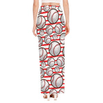 Red Striped Baseball Pattern Print High Slit Maxi Skirt