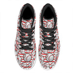 Red Striped Baseball Pattern Print High Top Leather Sneakers