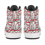 Red Striped Baseball Pattern Print High Top Leather Sneakers