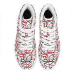 Red Striped Baseball Pattern Print High Top Leather Sneakers