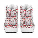 Red Striped Baseball Pattern Print High Top Leather Sneakers