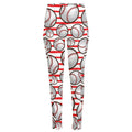 Red Striped Baseball Pattern Print High-Waisted Pocket Leggings