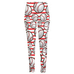 Red Striped Baseball Pattern Print High-Waisted Pocket Leggings