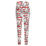 Red Striped Baseball Pattern Print High-Waisted Pocket Leggings