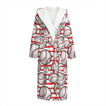 Red Striped Baseball Pattern Print Hooded Bathrobe