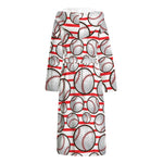 Red Striped Baseball Pattern Print Hooded Bathrobe