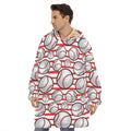 Red Striped Baseball Pattern Print Hoodie Blanket
