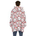 Red Striped Baseball Pattern Print Hoodie Blanket