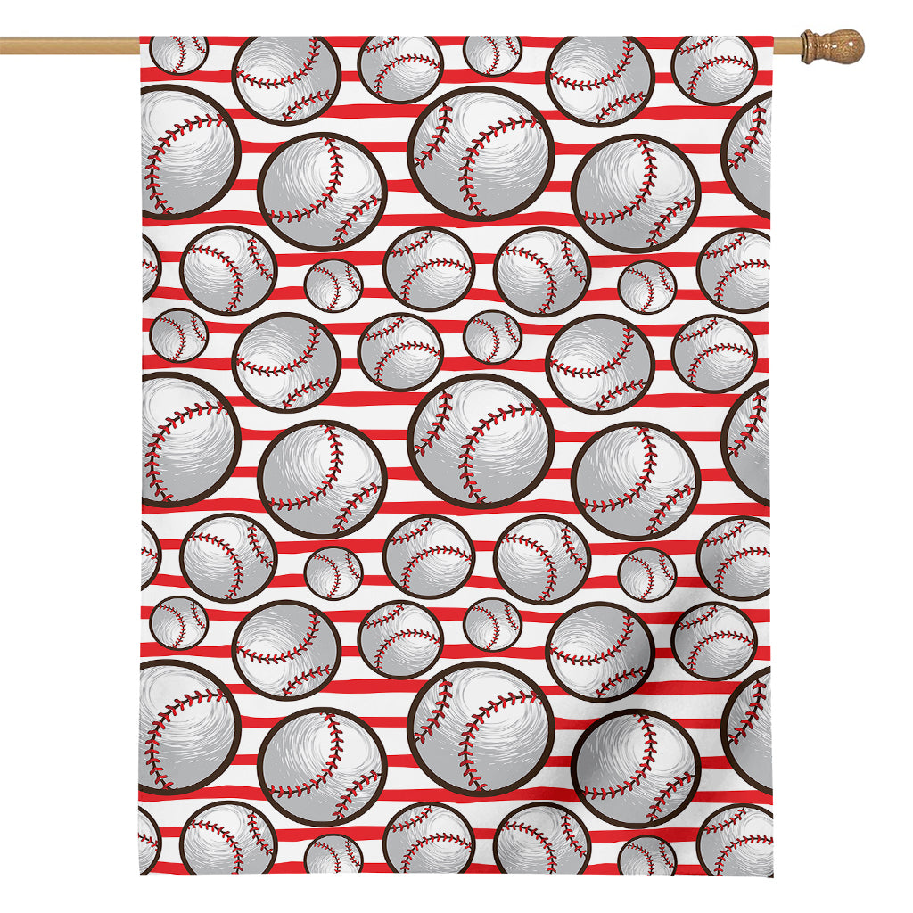Red Striped Baseball Pattern Print House Flag