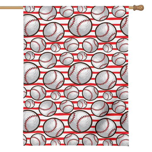Red Striped Baseball Pattern Print House Flag