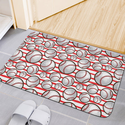 Red Striped Baseball Pattern Print Indoor Door Mat