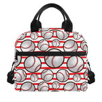 Red Striped Baseball Pattern Print Insulated Lunch Bag