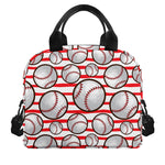 Red Striped Baseball Pattern Print Insulated Lunch Bag