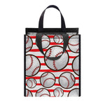 Red Striped Baseball Pattern Print Insulated Lunch Tote