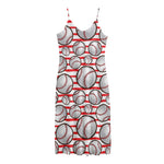 Red Striped Baseball Pattern Print Jersey Midi Cami Dress