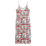 Red Striped Baseball Pattern Print Jersey Midi Cami Dress