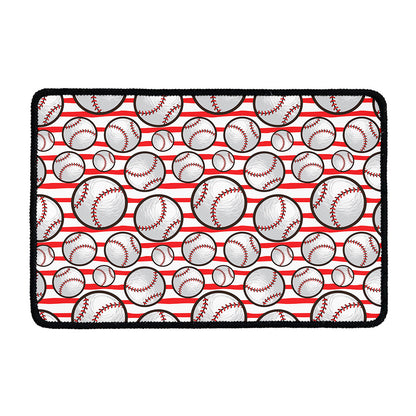 Red Striped Baseball Pattern Print Kitchen Mat