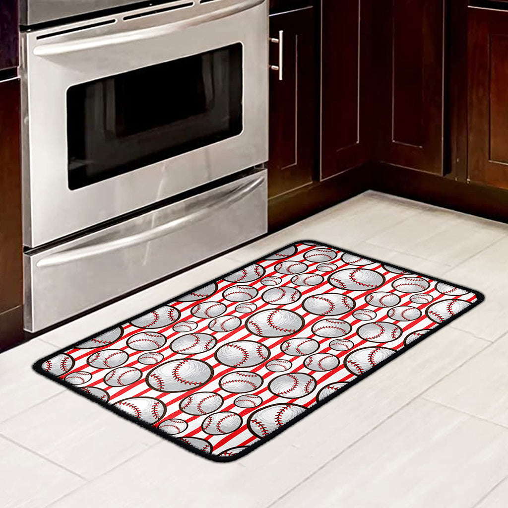 Red Striped Baseball Pattern Print Kitchen Mat