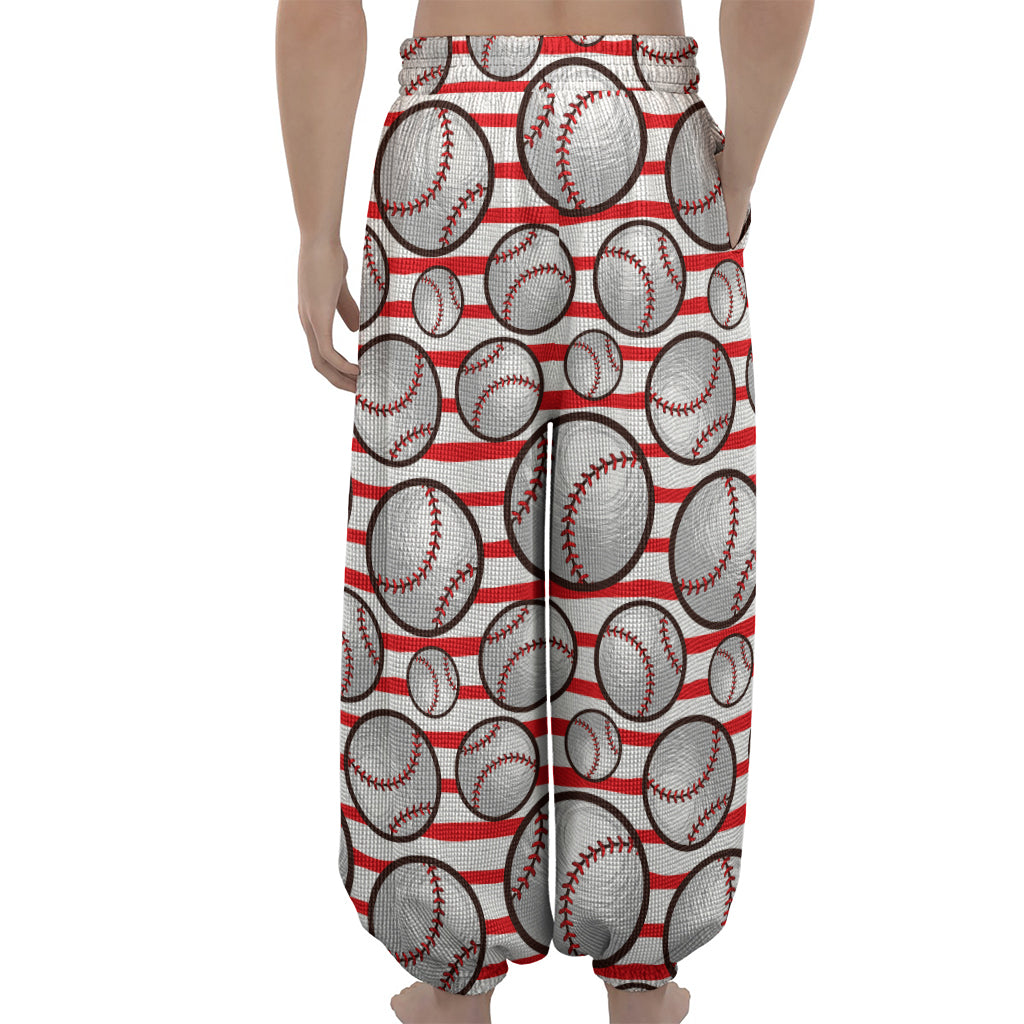 Red Striped Baseball Pattern Print Lantern Pants