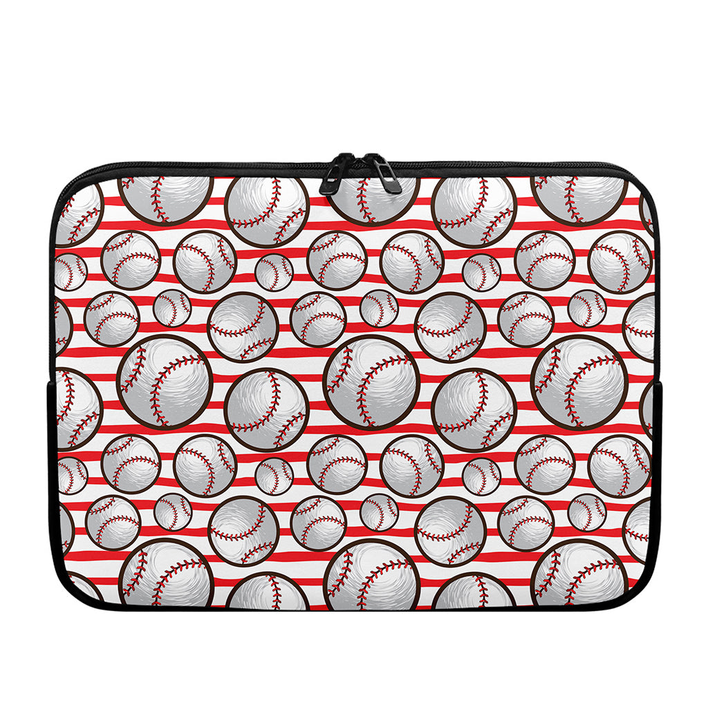 Red Striped Baseball Pattern Print Laptop Sleeve