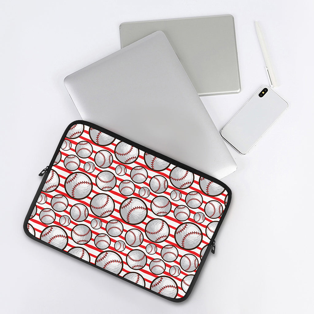 Red Striped Baseball Pattern Print Laptop Sleeve