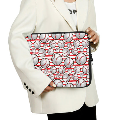 Red Striped Baseball Pattern Print Laptop Sleeve