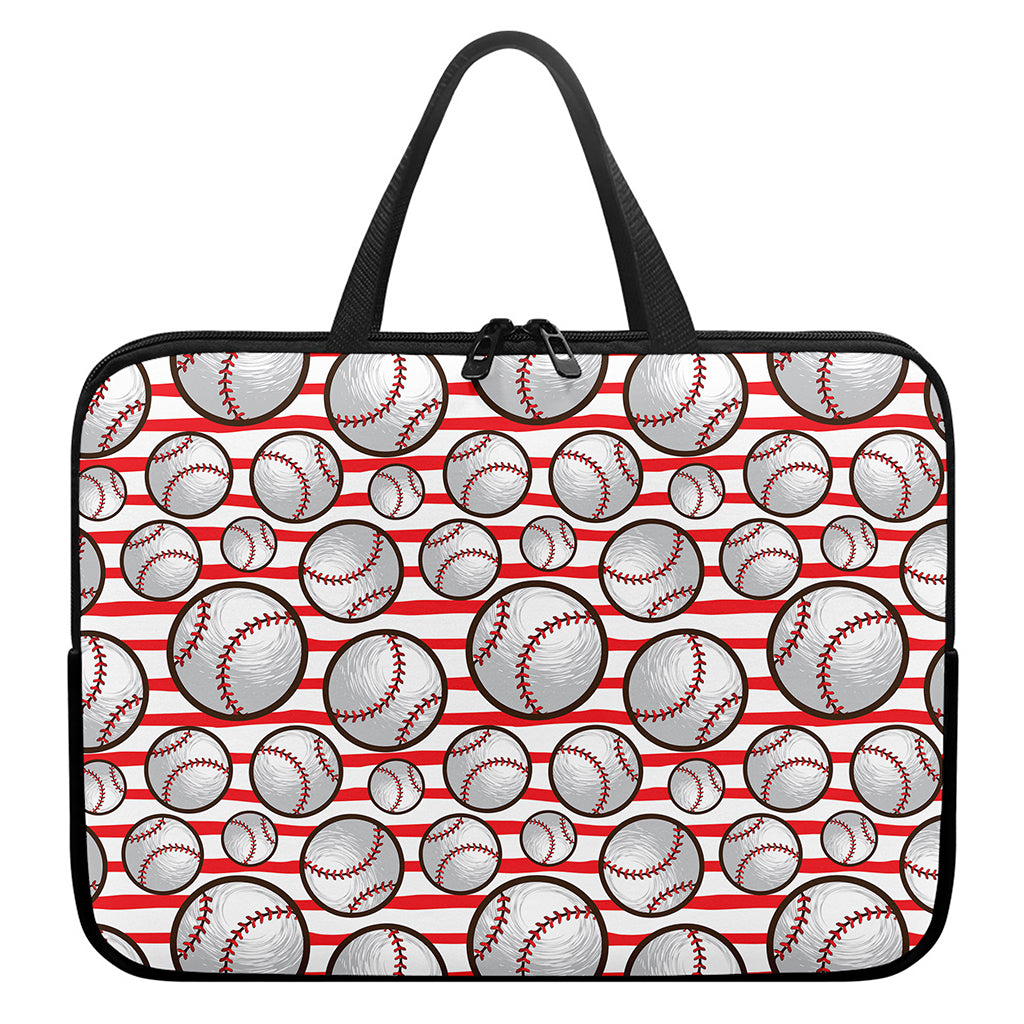 Red Striped Baseball Pattern Print Laptop Sleeve With Handle
