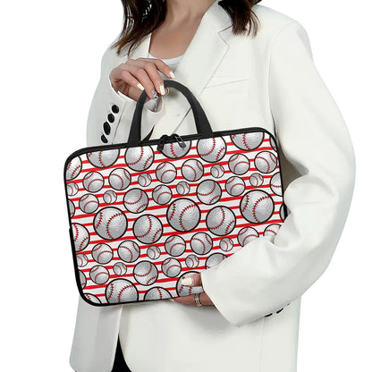 Red Striped Baseball Pattern Print Laptop Sleeve With Handle