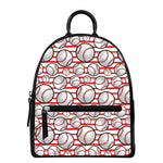 Red Striped Baseball Pattern Print Leather Backpack