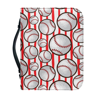 Red Striped Baseball Pattern Print Leather Bible Cover