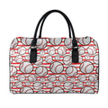 Red Striped Baseball Pattern Print Leather Duffel Bag
