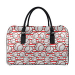 Red Striped Baseball Pattern Print Leather Duffle Bag