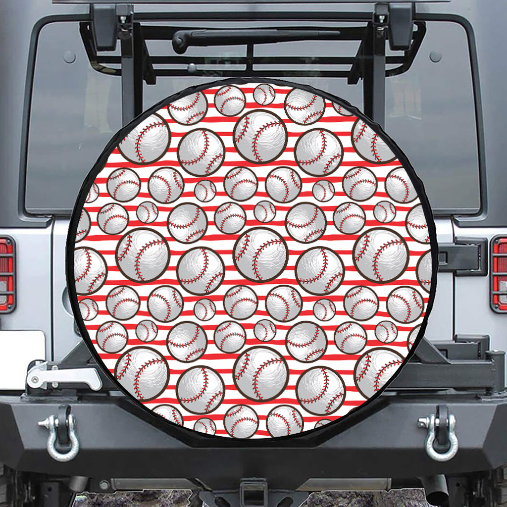 Red Striped Baseball Pattern Print Leather Spare Tire Cover