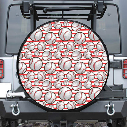 Red Striped Baseball Pattern Print Leather Spare Tire Cover